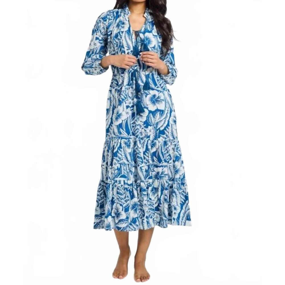 NEW MILLE astrid midi dress in blue hibiscus